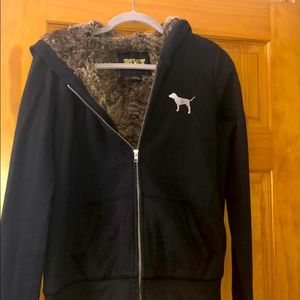 PINK zip up sweatshirt, fur lined